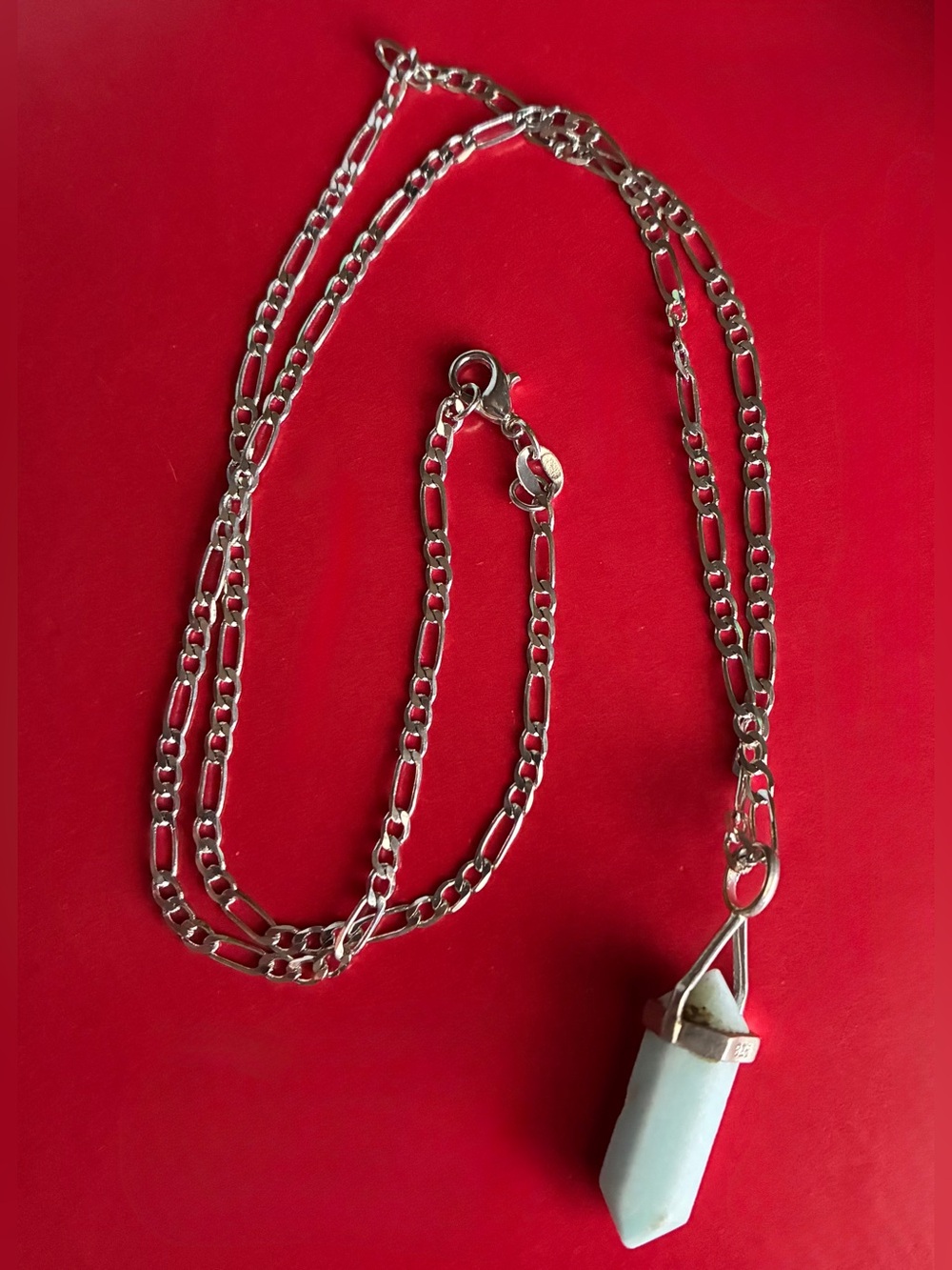 925 Silver Necklace,Silver Chain Necklace with Light Blue Aquamarine Pendant 19”